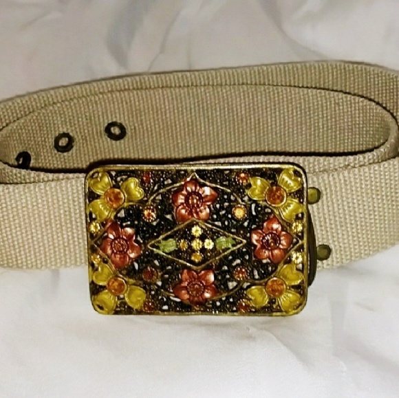 VTG Rhinestone Buckle Webbed Belt - Picture 2 of 7